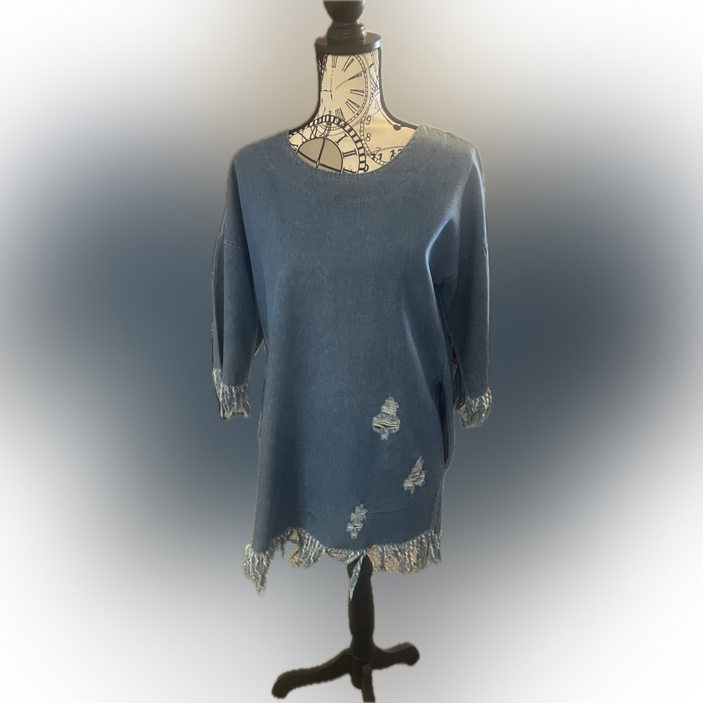 Denim fringe mini Dress